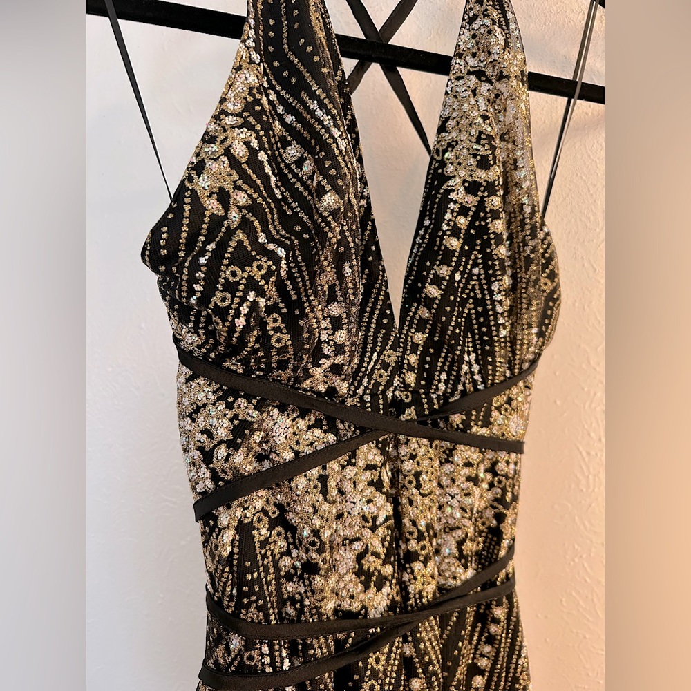 Hello Molly Black and Gold Sparkly Goddess Prom Dress - Picture 6 of 16